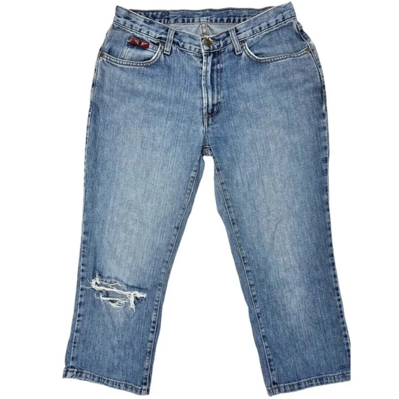 Vintage 90s Crop Jeans Mid Rise Distressed Denim Size 30 - Picture 1 of 11
